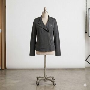 Pink Twill Charcoal Gray Asymmetric Zip Moto Jacket Stretch Knit Womens Size M